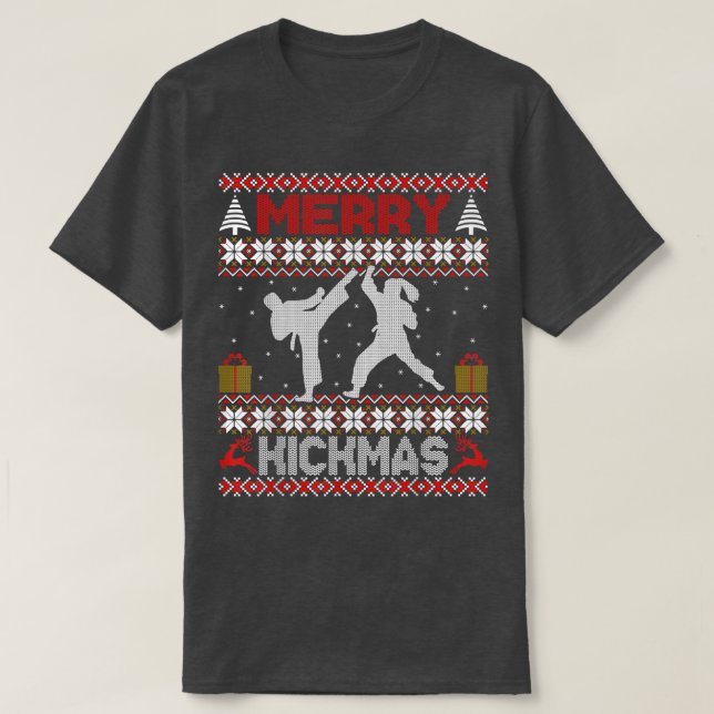 Merry Kickmas Karate Martial Arts Ugly Christmas S T-Shirt (Design Front)