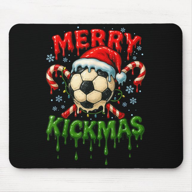 Merry Kickmas Soccer Christmas Candy Cane Ice Crea Mouse Pad (Front)