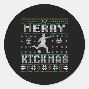 Merry Kickmas Soccer Player Ugly Christmas Sweater Classic Round Sticker