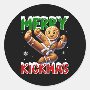 Merry Kickmas Taekwondo Karate Gingerbread Man Mar Classic Round Sticker
