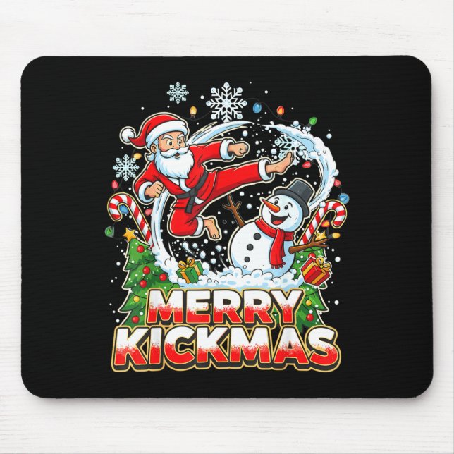 Merry Kickmas Ugly Christmas Jiu Jitsu Funny Santa Mouse Pad (Front)