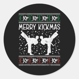 Merry Kickmas Ugly Christmas Karate Jiu Jitsu Classic Round Sticker