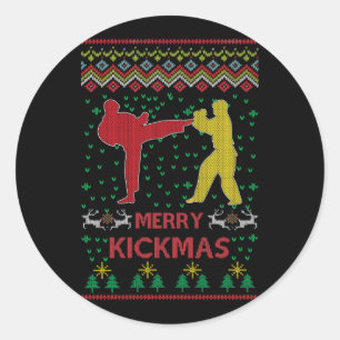 Merry Kickmas Ugly Christmas Karate Jiu Jitsu Classic Round Sticker