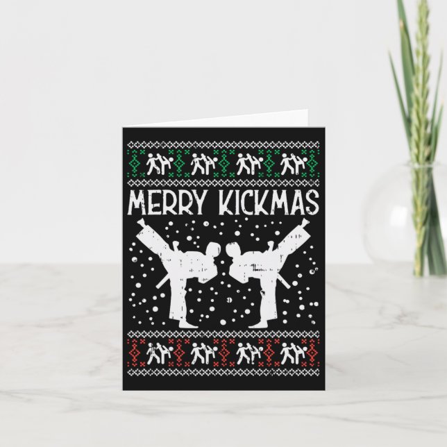 Merry Kickmas Ugly Christmas Karate Jiu Jitsu Mart Card (Front)