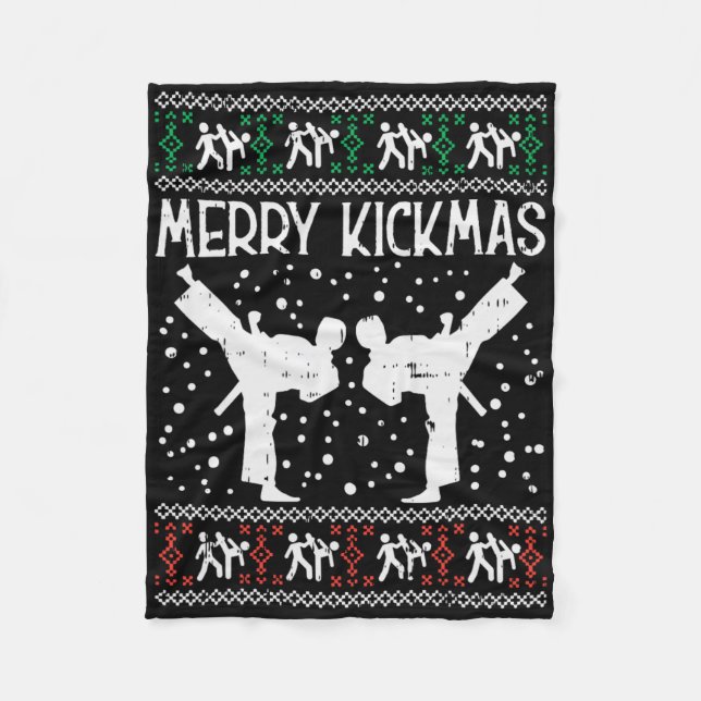 Merry Kickmas Ugly Christmas Karate Jiu Jitsu Mart Fleece Blanket (Front)