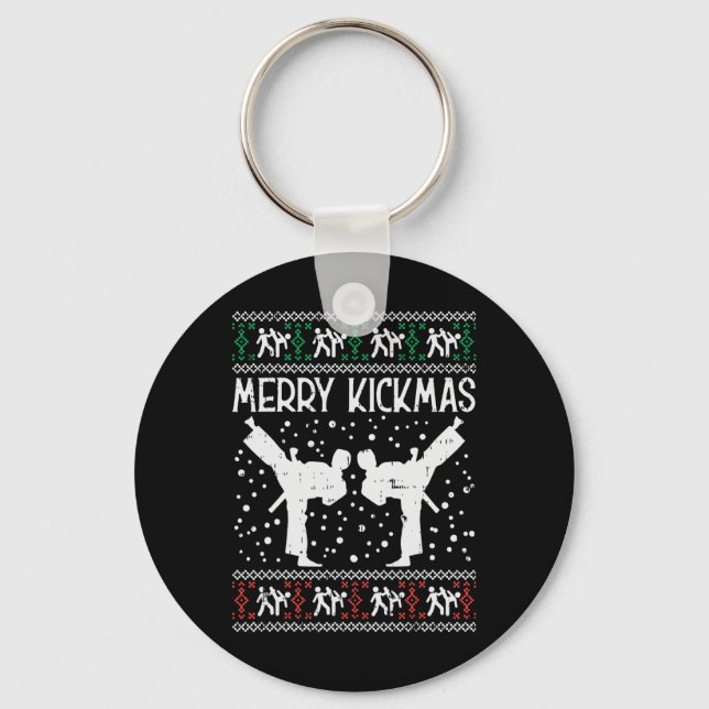 Merry Kickmas Ugly Christmas Karate Jiu Jitsu Mart Key Ring (Front)