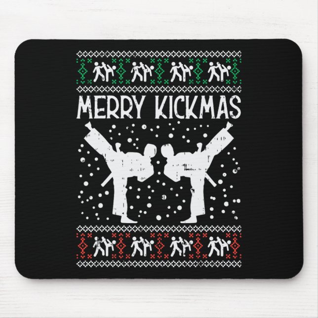 Merry Kickmas Ugly Christmas Karate Jiu Jitsu Mart Mouse Pad (Front)