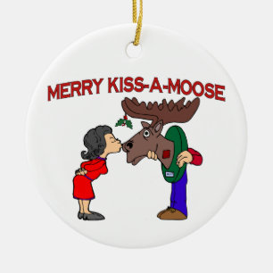 Merry Kiss A Moose Ceramic Tree Decoration