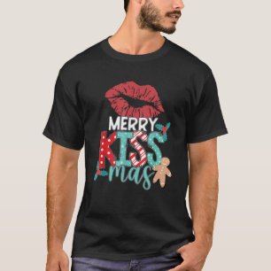 MERRY KISS MAS Christmas Red Lips Holiday Kisses L T-Shirt