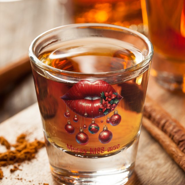 Merry KISS-mas Red Lips Red Christmas Balls Shot Glass (Creator Uploaded)