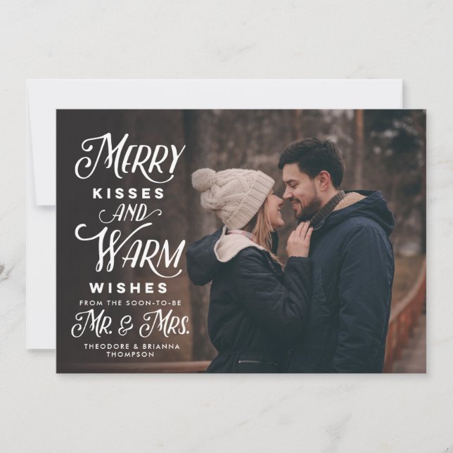Merry Kisses and Warm Wishes Mr. Mrs. Holiday Card (Front)