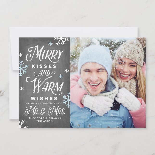 Merry Kisses and Warm Wishes Mr. Mrs. Holiday Card (Front)