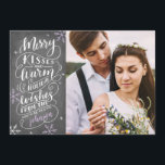 Merry Kisses and Warm Wishes Mr Mrs Save The Date<br><div class="desc">This modern and chic holiday photo card doubles as a save the date card. The front features hand lettered typography that says "Merry Kisses and Warm Holiday Wishes From The" soon to be Mr. and Mrs. on a faux chalkboard background. Add a second photo to the back and add in...</div>