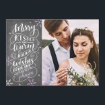 Merry Kisses and Warm Wishes Mr Mrs Save The Date<br><div class="desc">This modern and chic holiday photo card doubles as a save the date card. The front features hand lettered typography that says "Merry Kisses and Warm Holiday Wishes From The" soon to be Mr. and Mrs. on a faux chalkboard background. Add a second photo to the back and add in...</div>