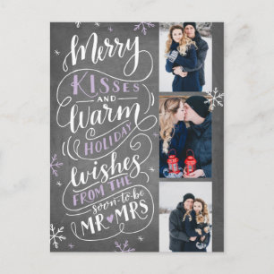 Merry Kisses Warm Holiday Wishes   Lilac Announcement Postcard