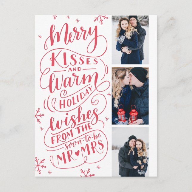 Merry Kisses Warm Holiday Wishes | Red Announcement Postcard (Front)
