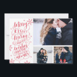 Merry Kisses Warm Wishes | Holiday | White 3-Photo Save The Date<br><div class="desc">Holiday Save The Date Card. This modern and chic holiday photo card doubles as a save the date card for the newly engaged couple. The front features 3 of your photos accented by hand drawn snowflakes and hand lettered typography that says "Merry Kisses and Warm Holiday Wishes From The Soon...</div>