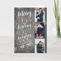Merry Kisses Warm Wishes Save Date 3 Photo Folded