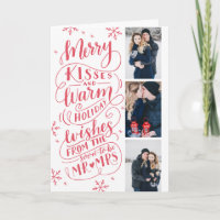 Merry Kisses Warm Wishes Save Date 3 Photo Folded