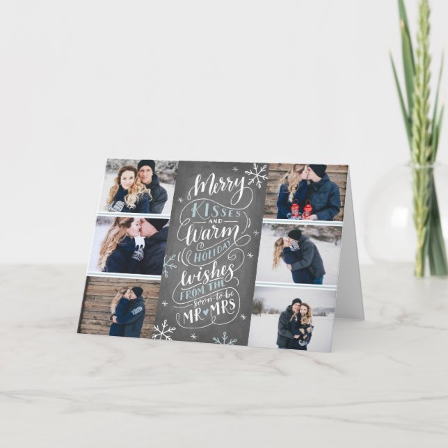 Merry Kisses Warm Wishes Save Date 6 Photo Folded Holiday Card (Front)