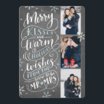Merry Kisses Warm Wishes Save The Date 3 Photo<br><div class="desc">This modern and chic holiday photo card doubles as a save the date card for the newly engaged couple. The front features 3 of your photos accented by hand drawn snowflakes and hand lettered typography that says "Merry Kisses and Warm Holiday Wishes From The Soon To Be Mr. and Mrs."...</div>