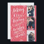 Merry Kisses Warm Wishes Save The Date 3 Photo Red<br><div class="desc">This modern and chic holiday photo card doubles as a save the date card for the newly engaged couple. The front features 3 of your photos accented by hand drawn snowflakes and hand lettered typography that says "Merry Kisses and Warm Holiday Wishes From The Soon To Be Mr. and Mrs."...</div>