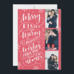 Merry Kisses Warm Wishes Save The Date 3 Photo Red<br><div class="desc">This modern and chic holiday photo card doubles as a save the date card for the newly engaged couple. The front features 3 of your photos accented by hand drawn snowflakes and hand lettered typography that says "Merry Kisses and Warm Holiday Wishes From The Soon To Be Mr. and Mrs."...</div>