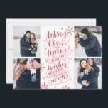 Merry Kisses Warm Wishes Save The Date 4-Photo<br><div class="desc">This modern and chic holiday photo card doubles as a save the date card for the newly engaged couple. The front features 4 of your photos accented by hand drawn snowflakes and hand lettered typography that says "Merry Kisses and Warm Holiday Wishes From The Soon To Be Mr. and Mrs."...</div>