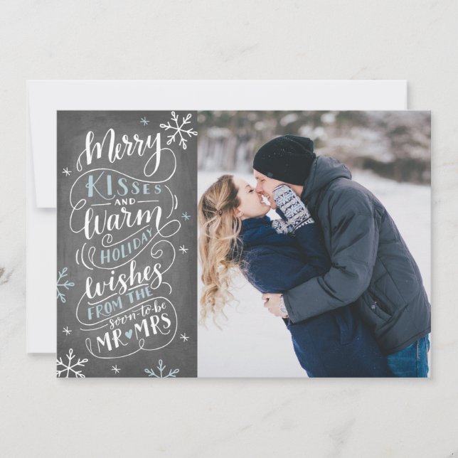 Merry Kisses Warm Wishes  Save The Date Photo (Front)