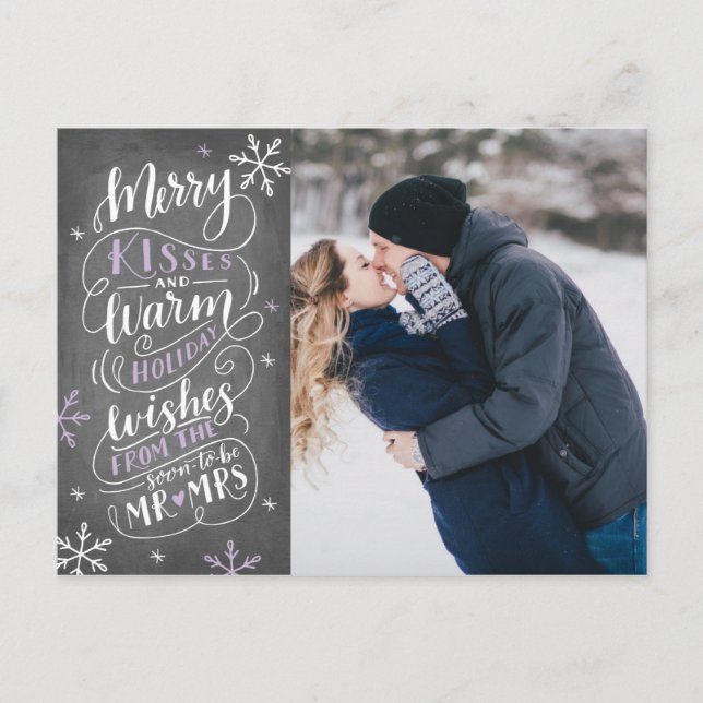 Merry Kisses Warm Wishes Save The Date Photo Announcement Postcard (Front)