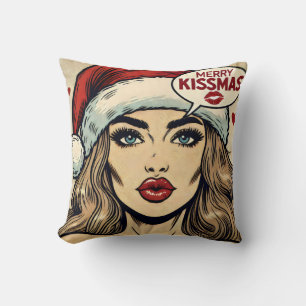 Merry Kissmas Retro Comic-Book Christmas Cushion