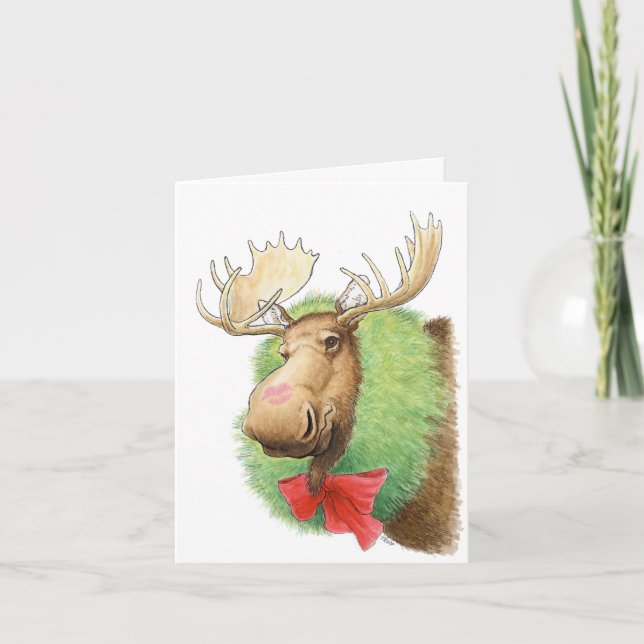 Merry Kissmoose! Moose Christmas Card (Front)