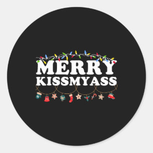 Merry Kissmy Christmas Lights Sarcastic Xmas Funny Classic Round Sticker