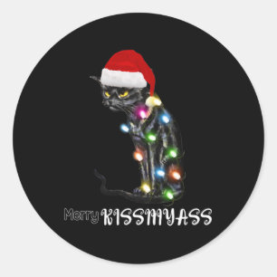 Merry Kissmy Fun Cat Christmas Lights 2 Classic Round Sticker