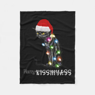 Merry Kissmy Fun Cat Christmas Lights 2 Fleece Blanket