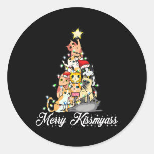 Merry Kissmy Fun Christmas Lights Classic Round Sticker
