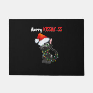 Merry Kissmy..ss Black Cat Christmas Lights Cat In Doormat