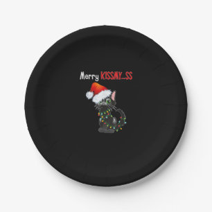 Merry Kissmy..ss Black Cat Christmas Lights Cat In Paper Plate