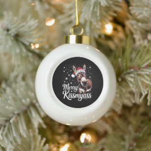 Merry Kissmyass Donkey Sarcastic Xmas Funny Pajama Ceramic Ball Christmas Ornament