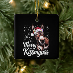 Merry Kissmyass Donkey Sarcastic Xmas Funny Pajama Ceramic Ornament
