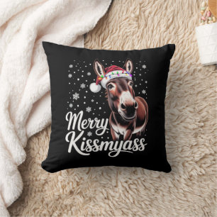 Merry Kissmyass Donkey Sarcastic Xmas Funny Pajama Cushion