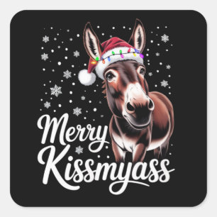 Merry Kissmyass Donkey Sarcastic Xmas Funny Pajama Square Sticker