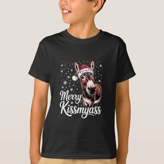 Merry Kissmyass Donkey Sarcastic Xmas Funny Pajama T-Shirt (Front)