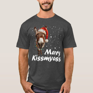 Merry Kissmyass Donkey Sarcastic Xmas Funny Pajama T-Shirt