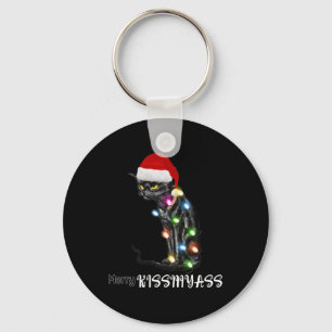 Merry Kissmyass Fun Cat Christmas Lights 2 Key Ring