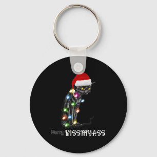 Merry Kissmyass Fun Cat Christmas Lights Key Ring
