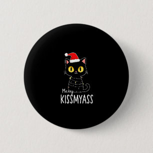 Merry Kissmyass Funny Cat Christmas Lights Premium 6 Cm Round Badge