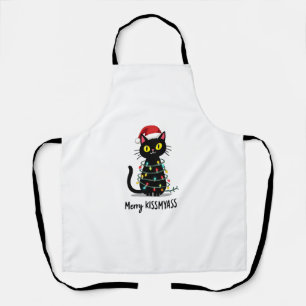 Merry Kissmyass Funny Cat Christmas Lights Premium Apron