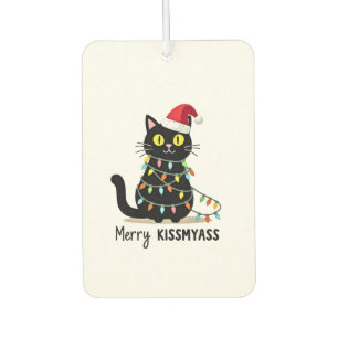 Merry Kissmyass Funny Cat Christmas Lights Premium Car Air Freshener