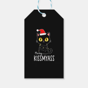Merry Kissmyass Funny Cat Christmas Lights Premium Gift Tags